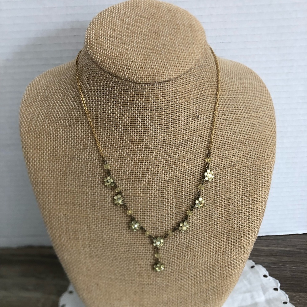 Vtg 90s Floral Rhinestone Necklace